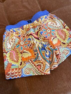 Etro Vibrant Multicolor Floral Men’s Swim Athletic Shorts with Blue Waistband